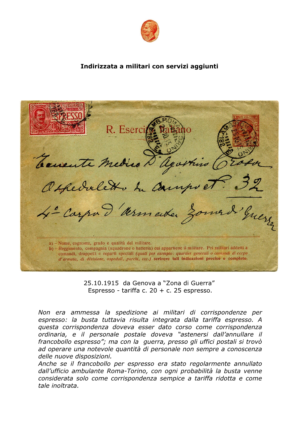 La busta postale R. Esercito Italiano 201510