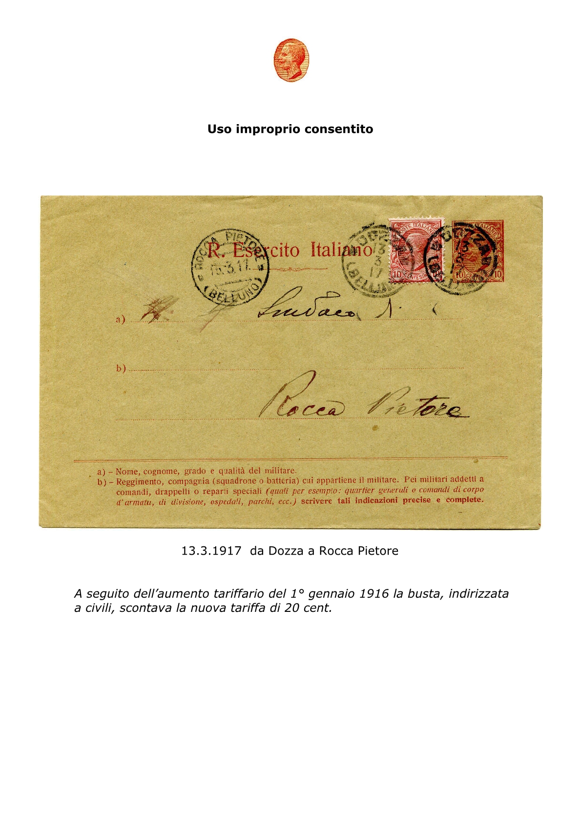 La busta postale R. Esercito Italiano 201512