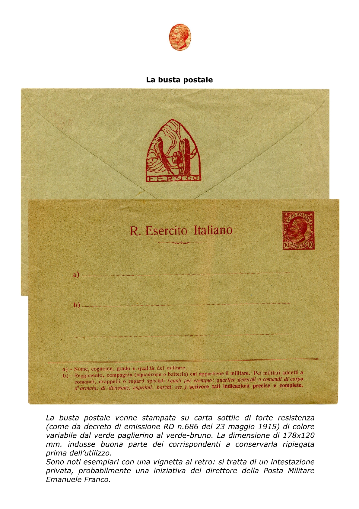 La busta postale R. Esercito Italiano 20152